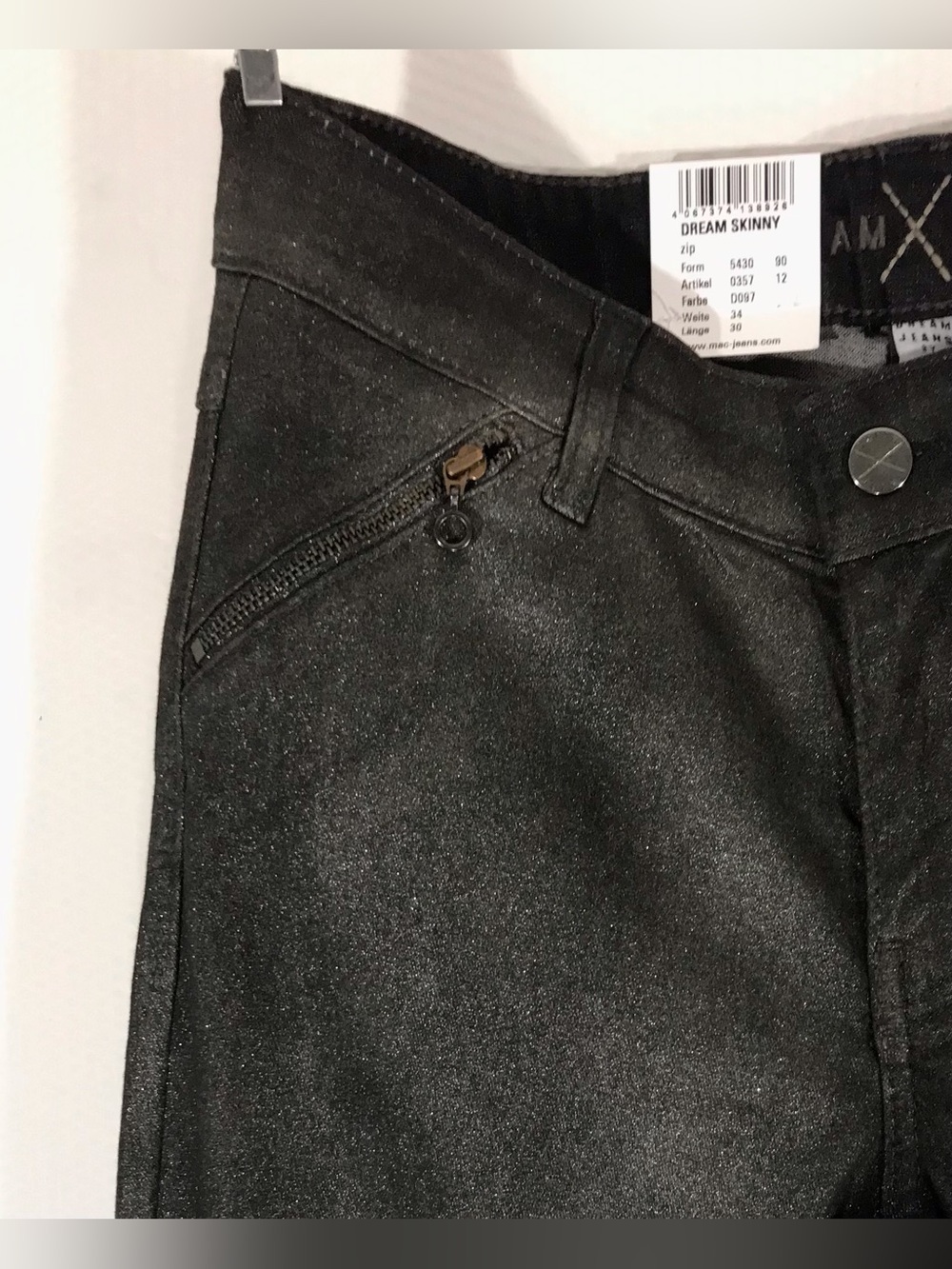 NWT MAC Dream Skinny Black Shimmer Coated Jeans 34 stretch - Picture 9 of 13